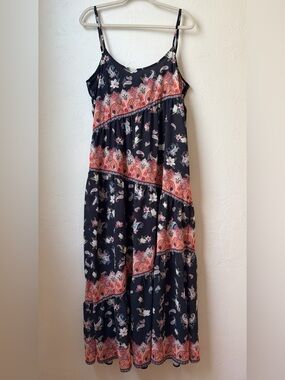 Boutique Paisley Floral Tiered Tie Back Midi Dress Size L